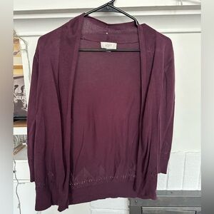 LOFT Women's Deep Purple Open-Front Cardigan